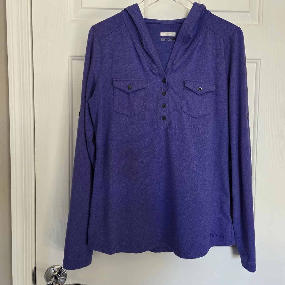 Marmot Lightweight Hooded Pullover Shirt Women's Size Large Purple